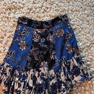 Zara Blue Floral Paneled Ruffle Skirt